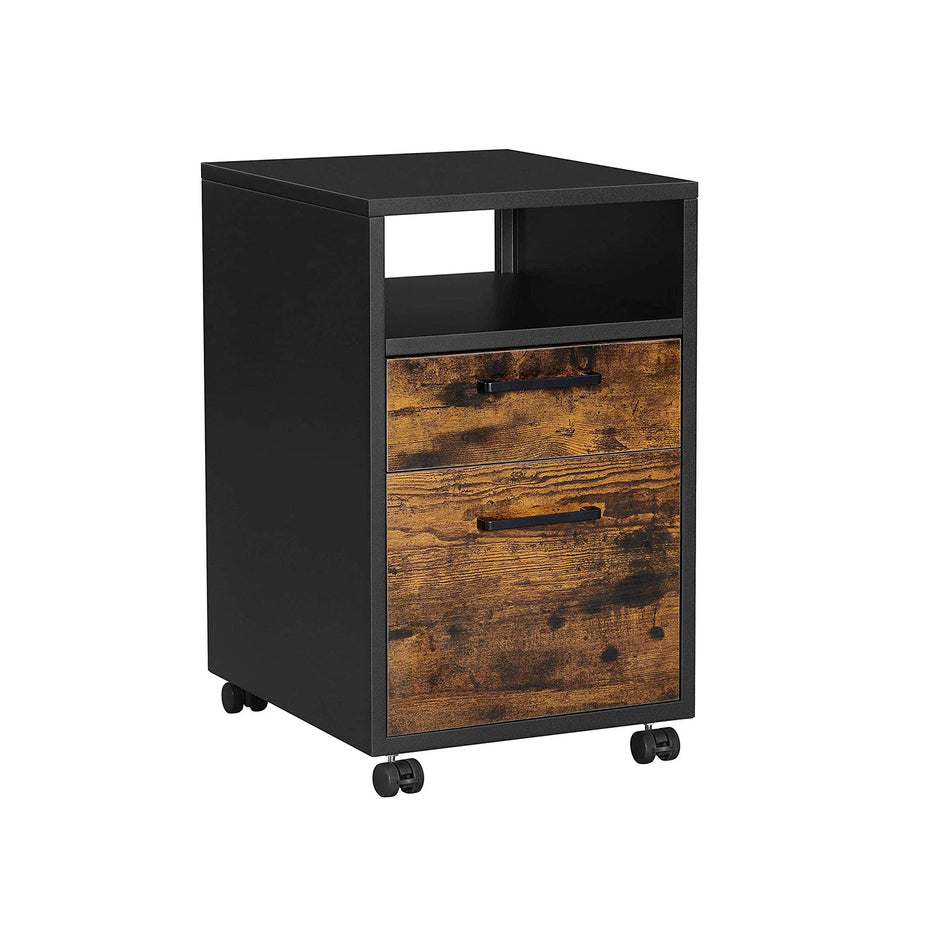 File Cabinet – Steel – Brown and Black – 2 Drawers with Rolling Design and Open Compartment