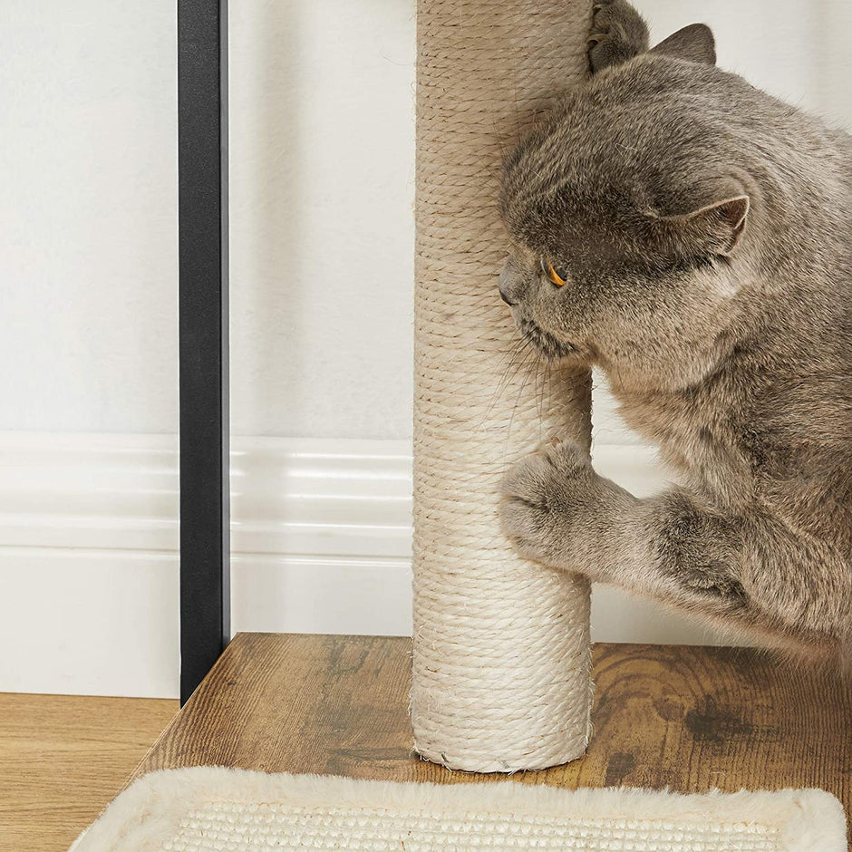 Cat Tree – Engineered Wood – Rustic Brown – Multi-functional with Scratching Post and End Table