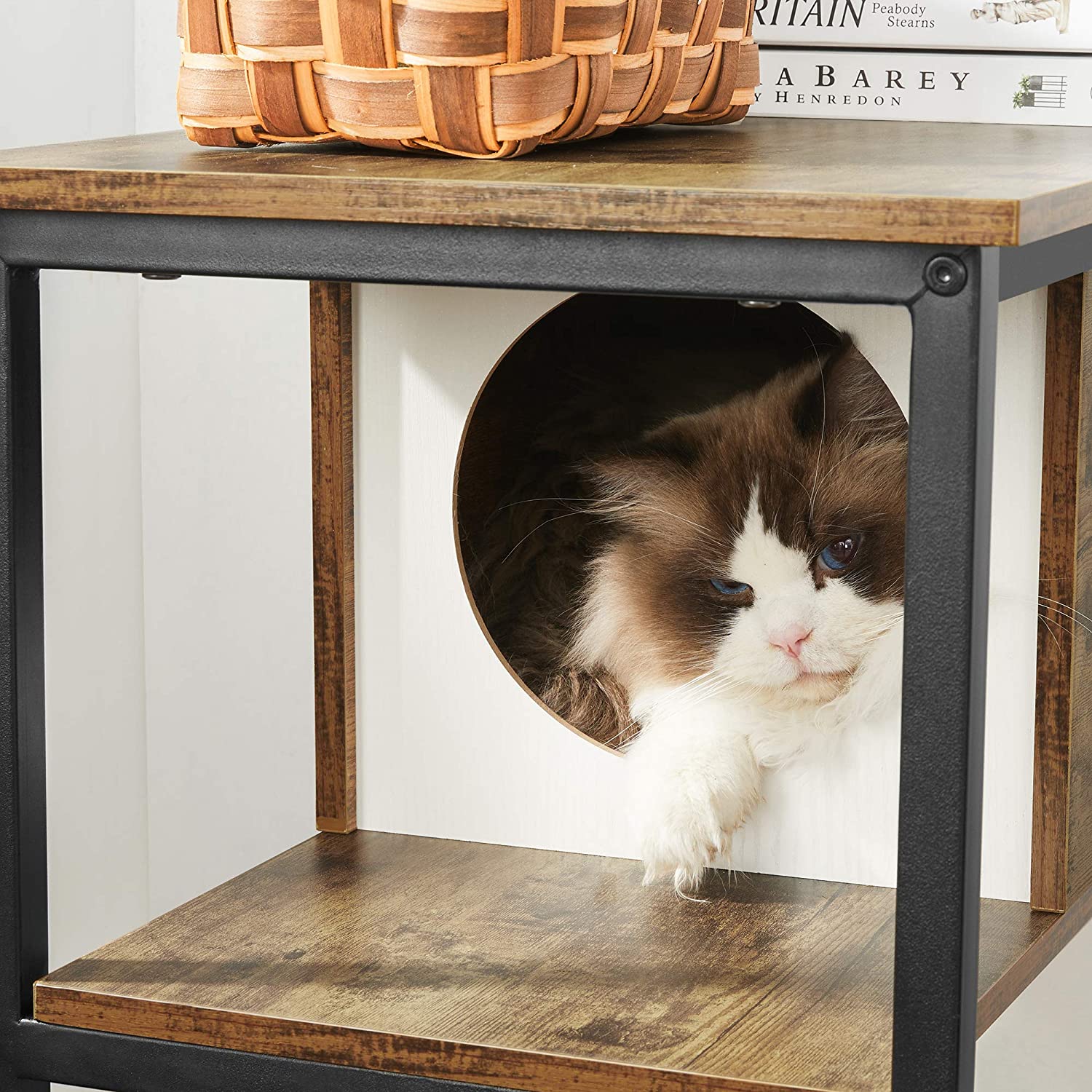 Cat Tree – Engineered Wood – Rustic Brown – Multi-functional with Scratching Post and End Table
