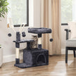 Cat Tree – Wood and Fabric – Light Grey – 3-Level with 3 Pompoms