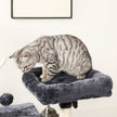 Cat Tree – Wood and Fabric – Light Grey – 3-Level with 3 Pompoms