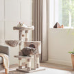 Cat Tower – Plush – Light Brown – Multi-Level with Scratching Post and Hammock
