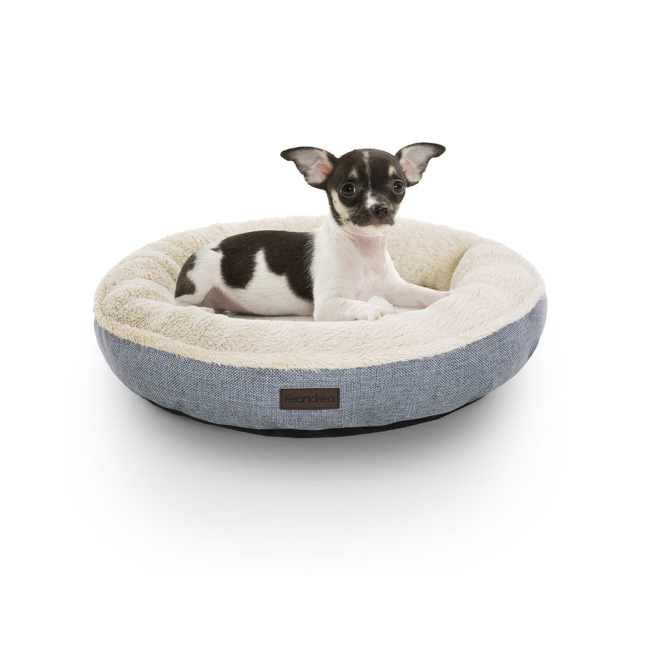 Round Dog and Cat Bed – Fabric – Grey – Washable Donut Shape, 65 cm Diameter