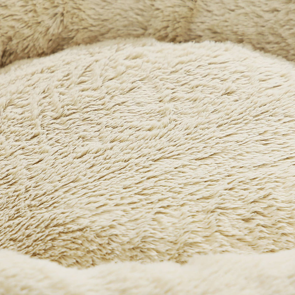 Round Dog and Cat Bed – Fabric – Grey – Washable Donut Shape, 65 cm Diameter