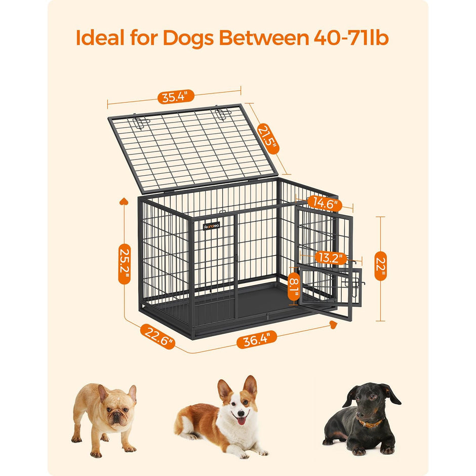 Heavy-Duty Dog Crate – Metal – Black – Double Removable Door, Easy Cleaning, Suitable for Small and Medium Dogs
