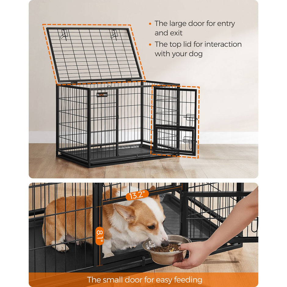 Heavy-Duty Dog Crate – Metal – Black – Double Removable Door, Easy Cleaning, Suitable for Small and Medium Dogs