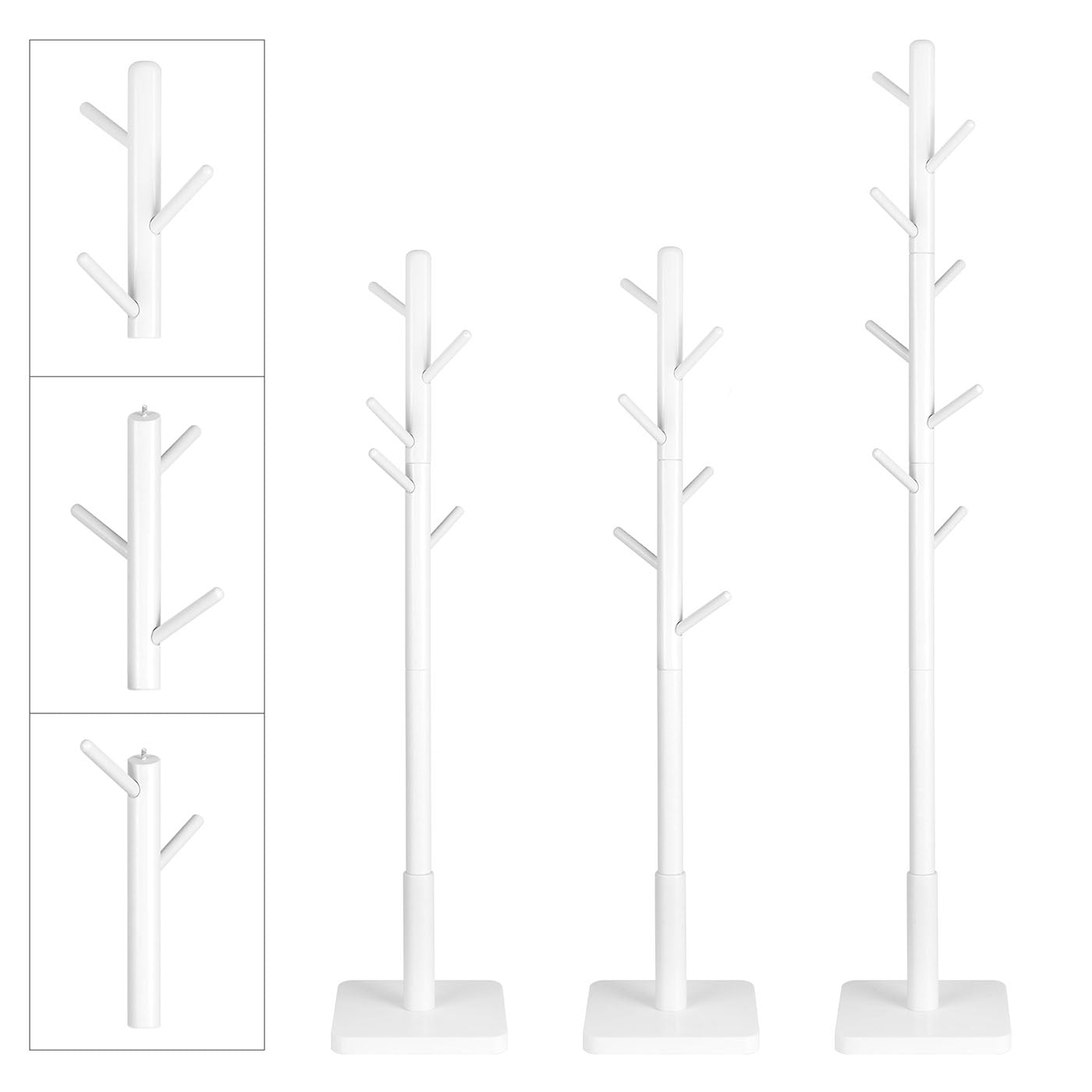 Coat Stand – Solid Wood – White – Free Standing with 8 Hooks