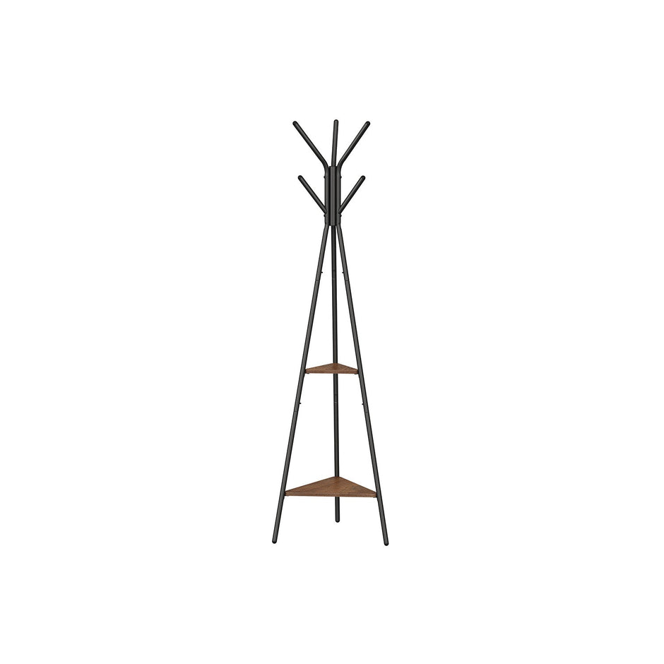 Hall Rack Stand – Wood and Metal – Hazelnut Brown and Black – Industrial Style with 2 Shelves