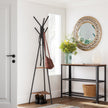 Hall Rack Stand – Wood and Metal – Hazelnut Brown and Black – Industrial Style with 2 Shelves