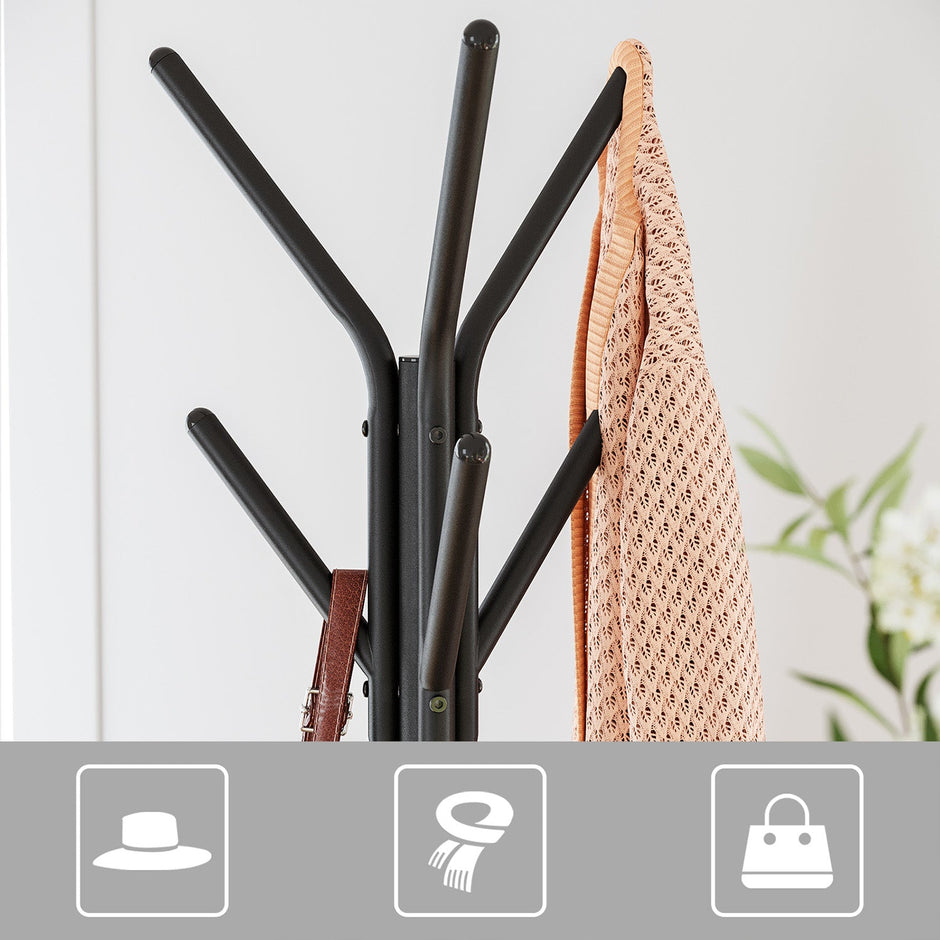 Hall Rack Stand – Wood and Metal – Hazelnut Brown and Black – Industrial Style with 2 Shelves