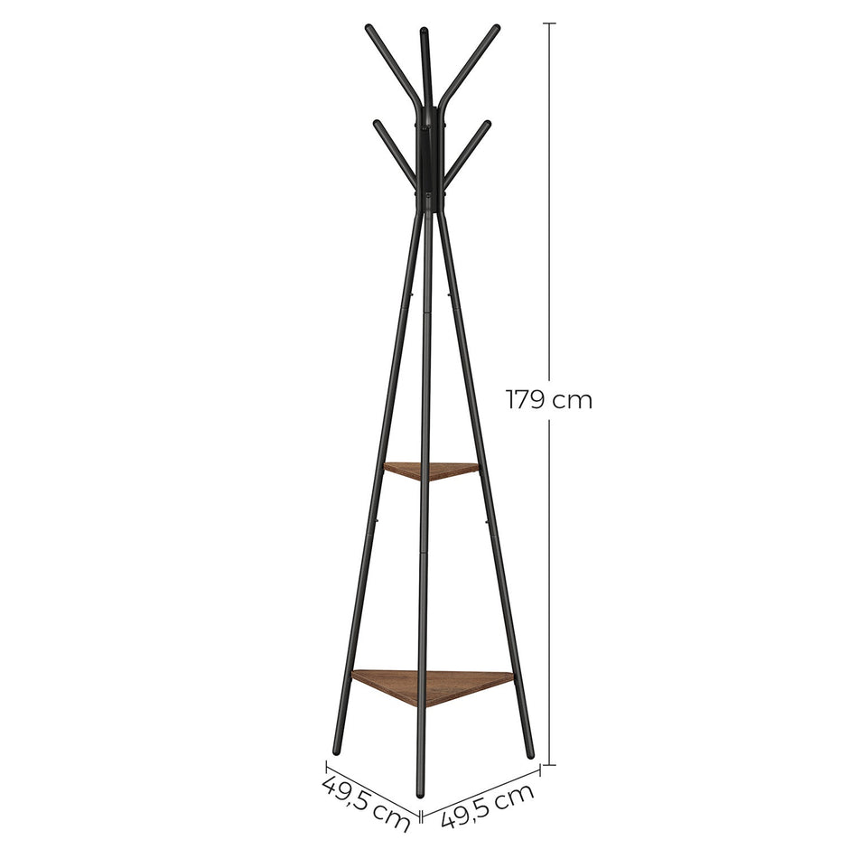 Hall Rack Stand – Wood and Metal – Hazelnut Brown and Black – Industrial Style with 2 Shelves