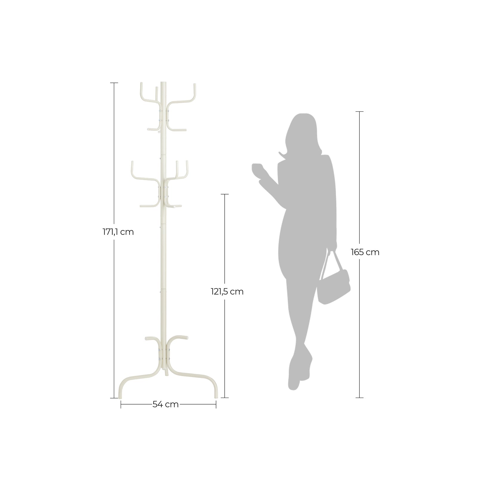 Free-Standing Coat Stand – Metal – White – 6 Hooks