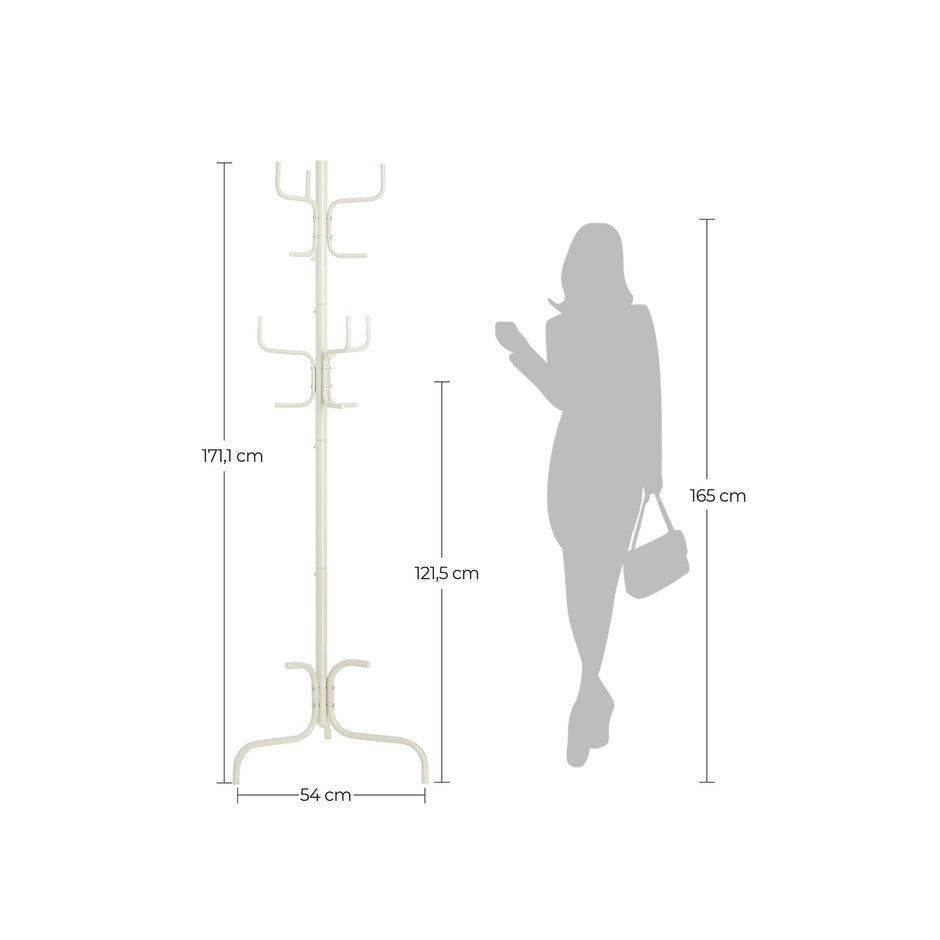 Free-Standing Coat Stand – Metal – White – 6 Hooks