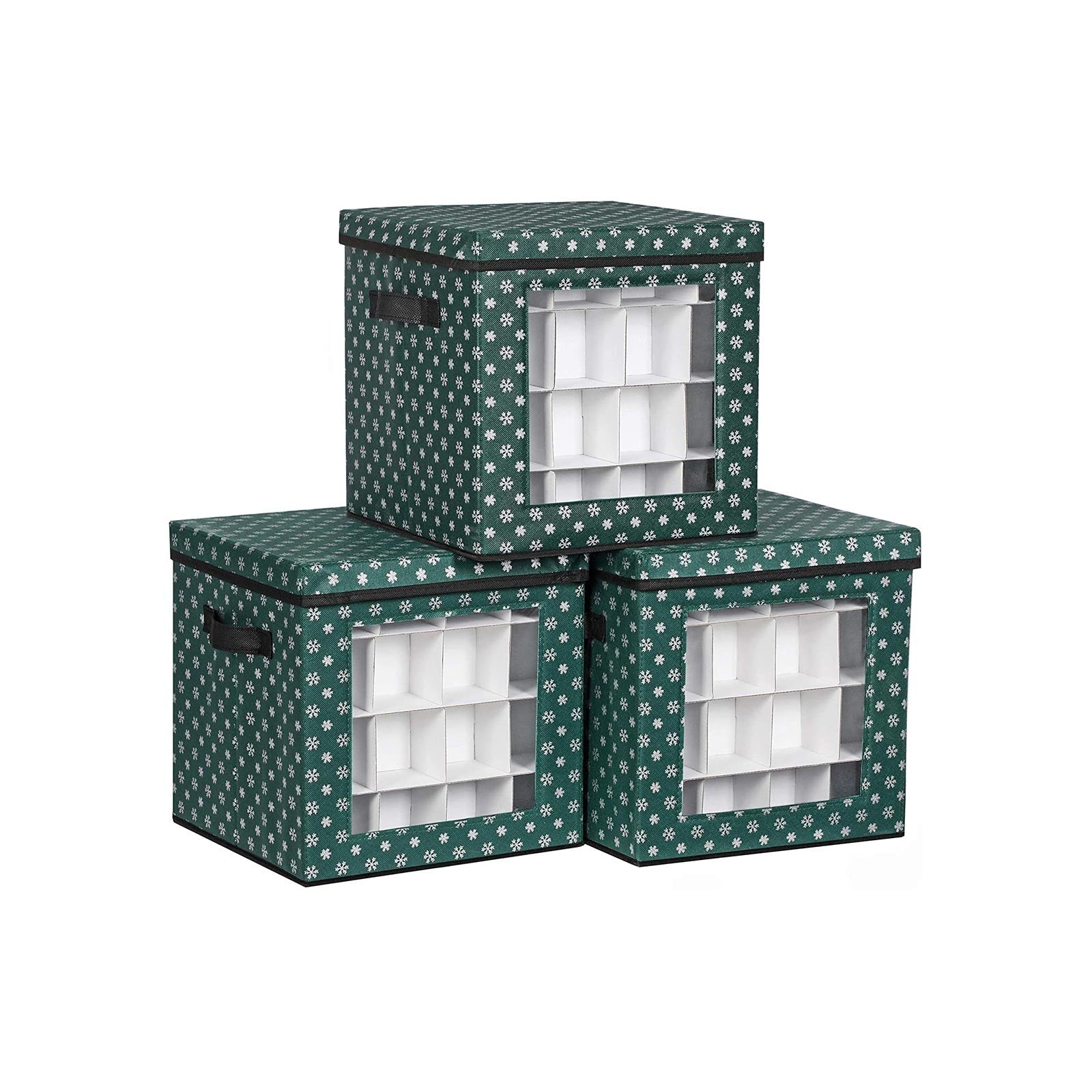 Christmas Ornament Storage Box – Fabric – Green – 64 Compartment Design with Modular Dividers