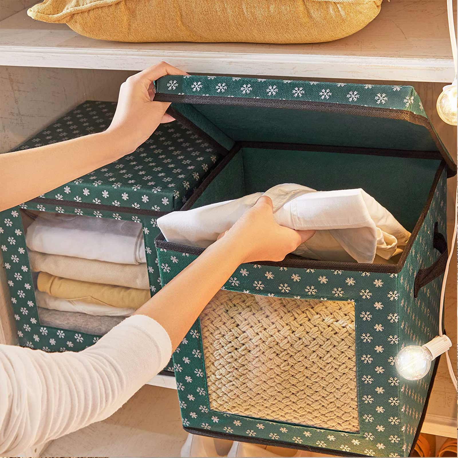 Christmas Ornament Storage Box – Fabric – Green – 64 Compartment Design with Modular Dividers