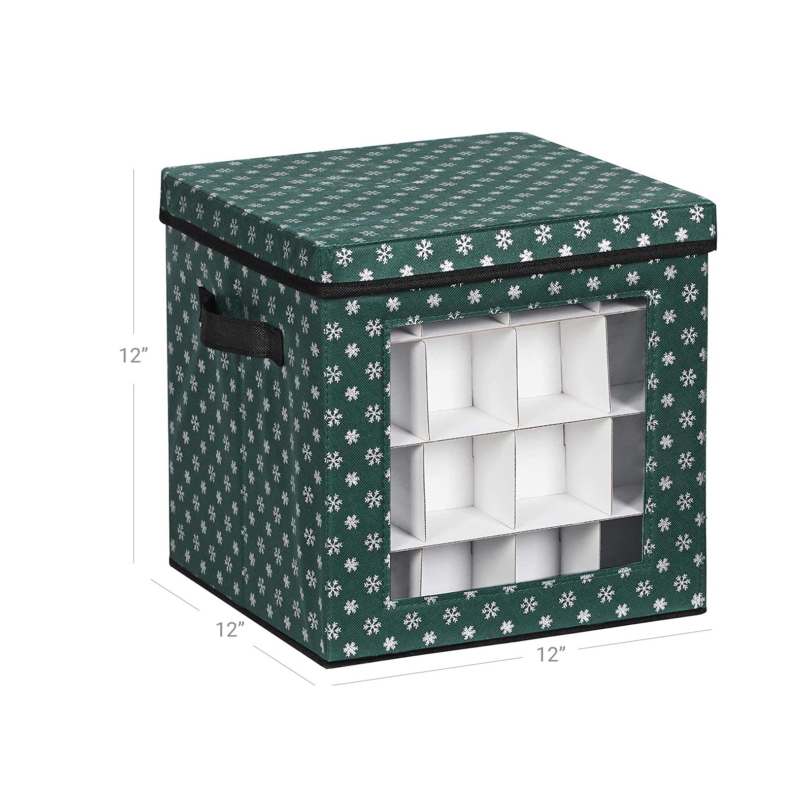 Christmas Ornament Storage Box – Fabric – Green – 64 Compartment Design with Modular Dividers