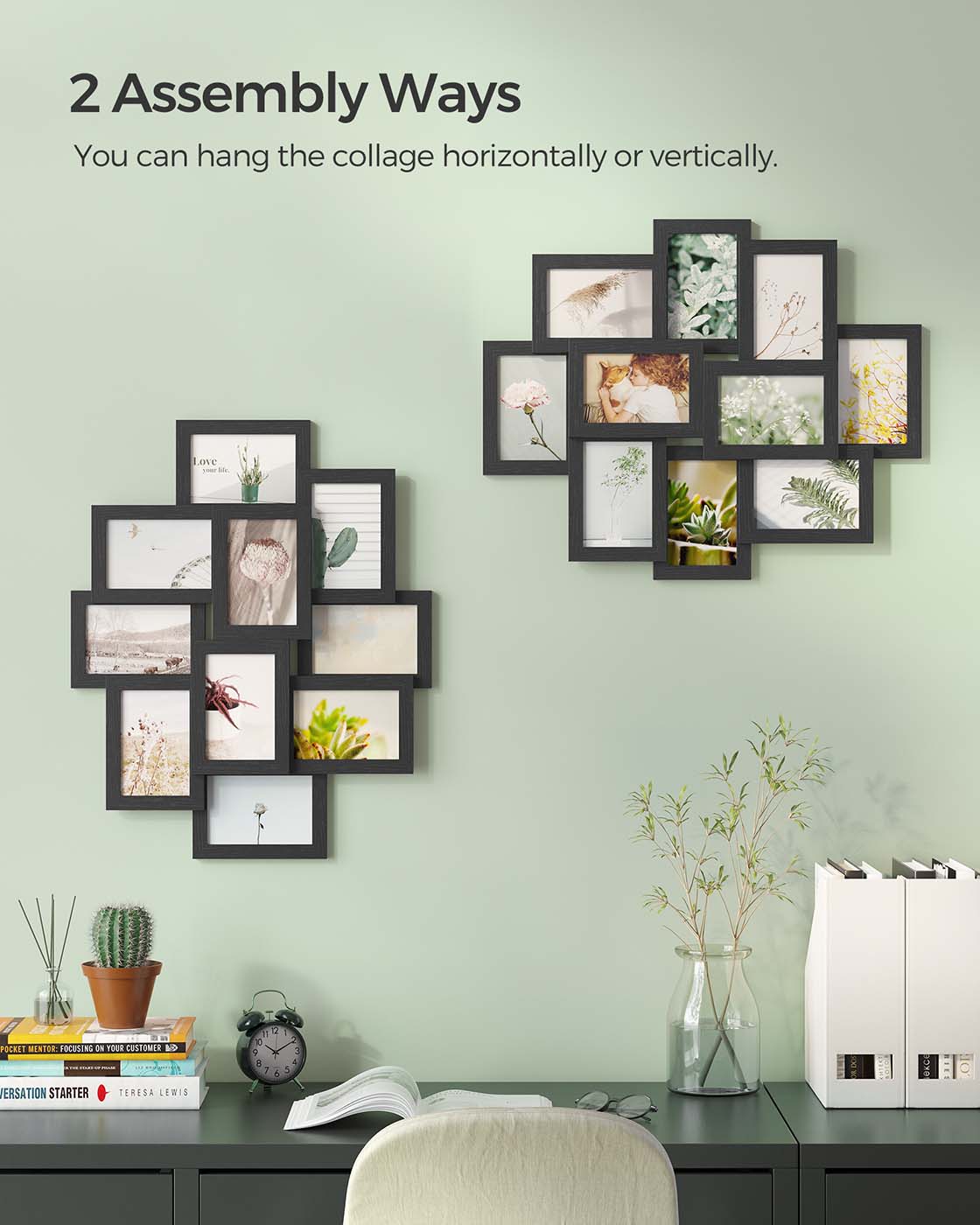 Photo Frame Collage – MDF – White – Wall Mounted for 10 Photos in 4