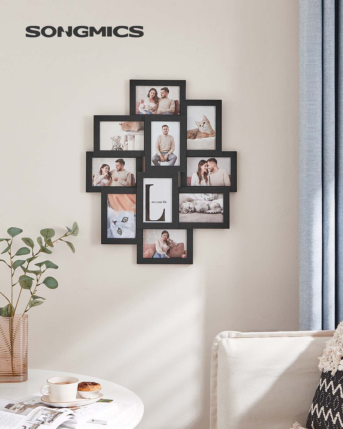 Photo Frame Collage – MDF – White – Wall Mounted for 10 Photos in 4