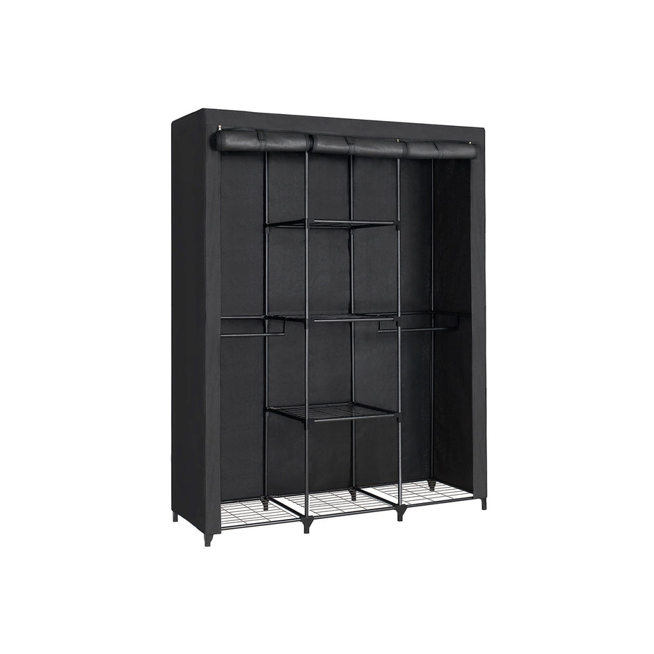 Portable Closet – Non-Woven Fabric – Black – Covered with Iron Mesh Shelves and Hanging Area