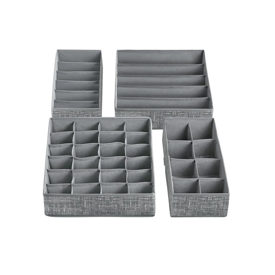 Set of 4 Drawer Organizers – Fabric – Dark Grey – Collapsible and Foldable for Clothing Accessories