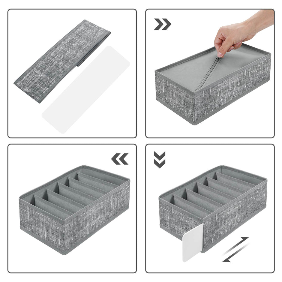 Set of 4 Drawer Organizers – Fabric – Dark Grey – Collapsible and Foldable for Clothing Accessories