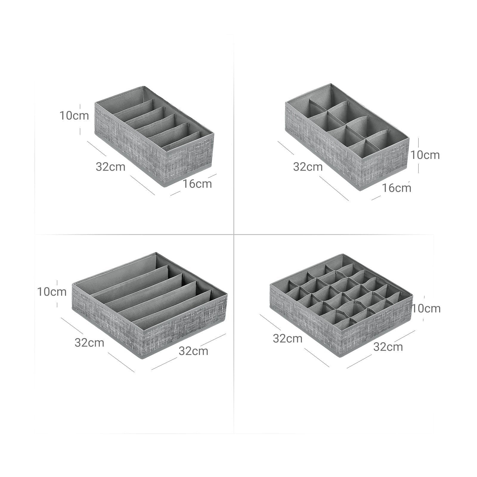 Set of 4 Drawer Organizers – Fabric – Dark Grey – Collapsible and Foldable for Clothing Accessories