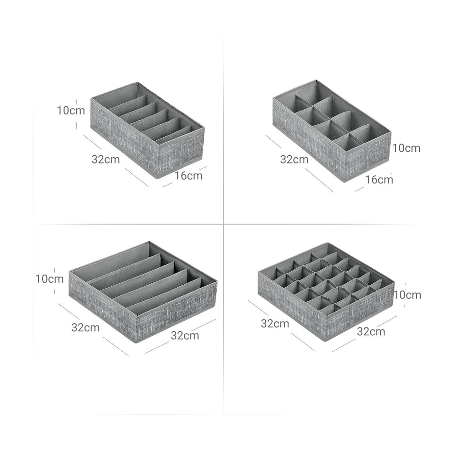 Set of 4 Drawer Organizers – Fabric – Dark Grey – Collapsible and Foldable for Clothing Accessories