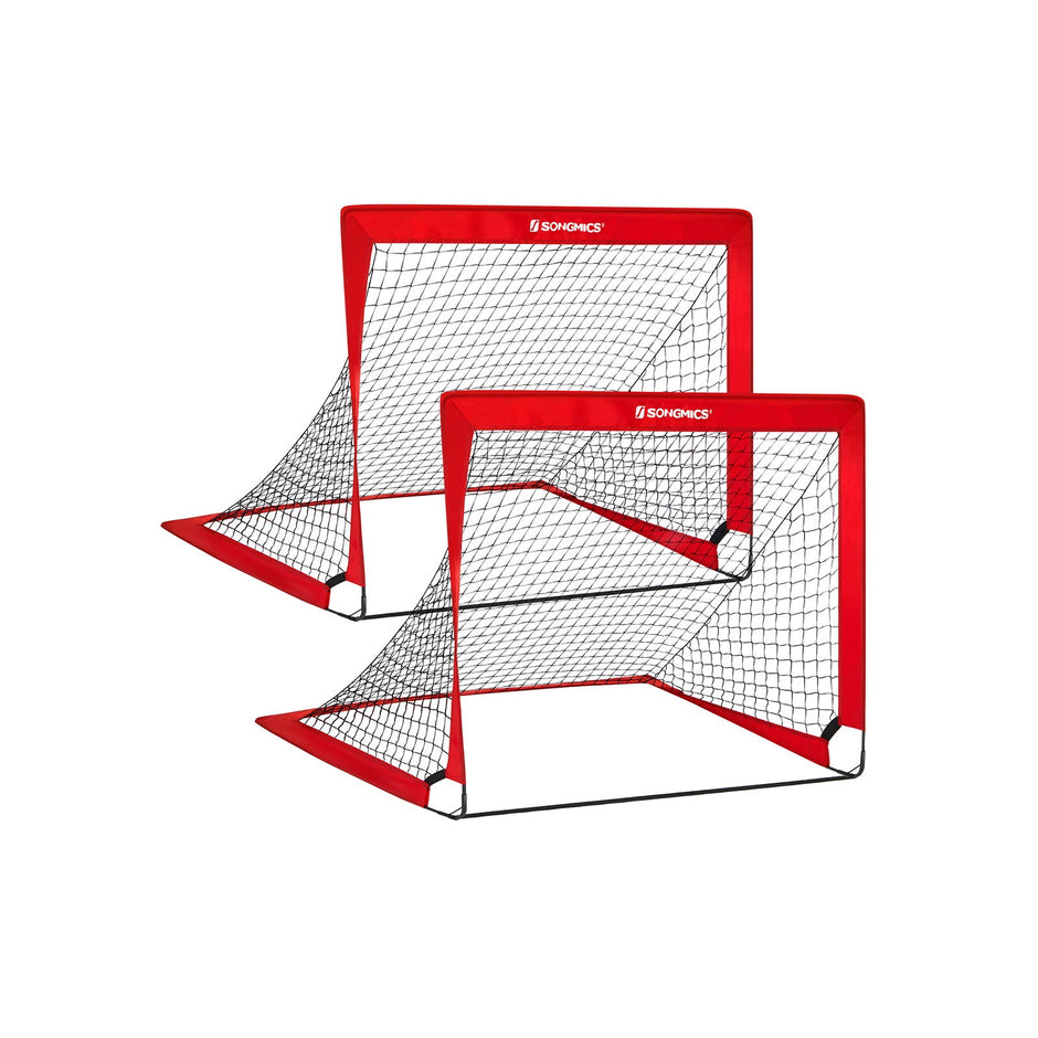 Folding Soccer Goal Set – Steel and Fiberglass – Red – Quick Assembly, Set of 2