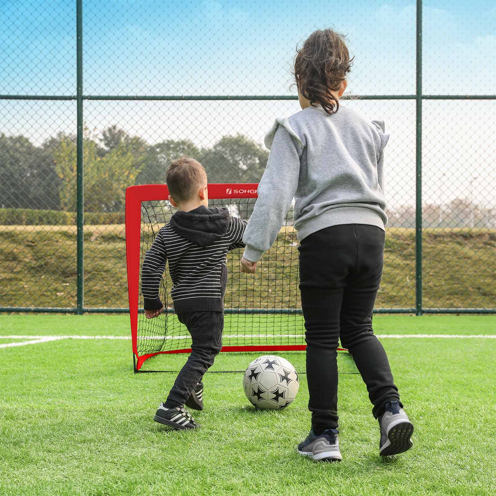 Folding Soccer Goal Set – Steel and Fiberglass – Red – Quick Assembly, Set of 2