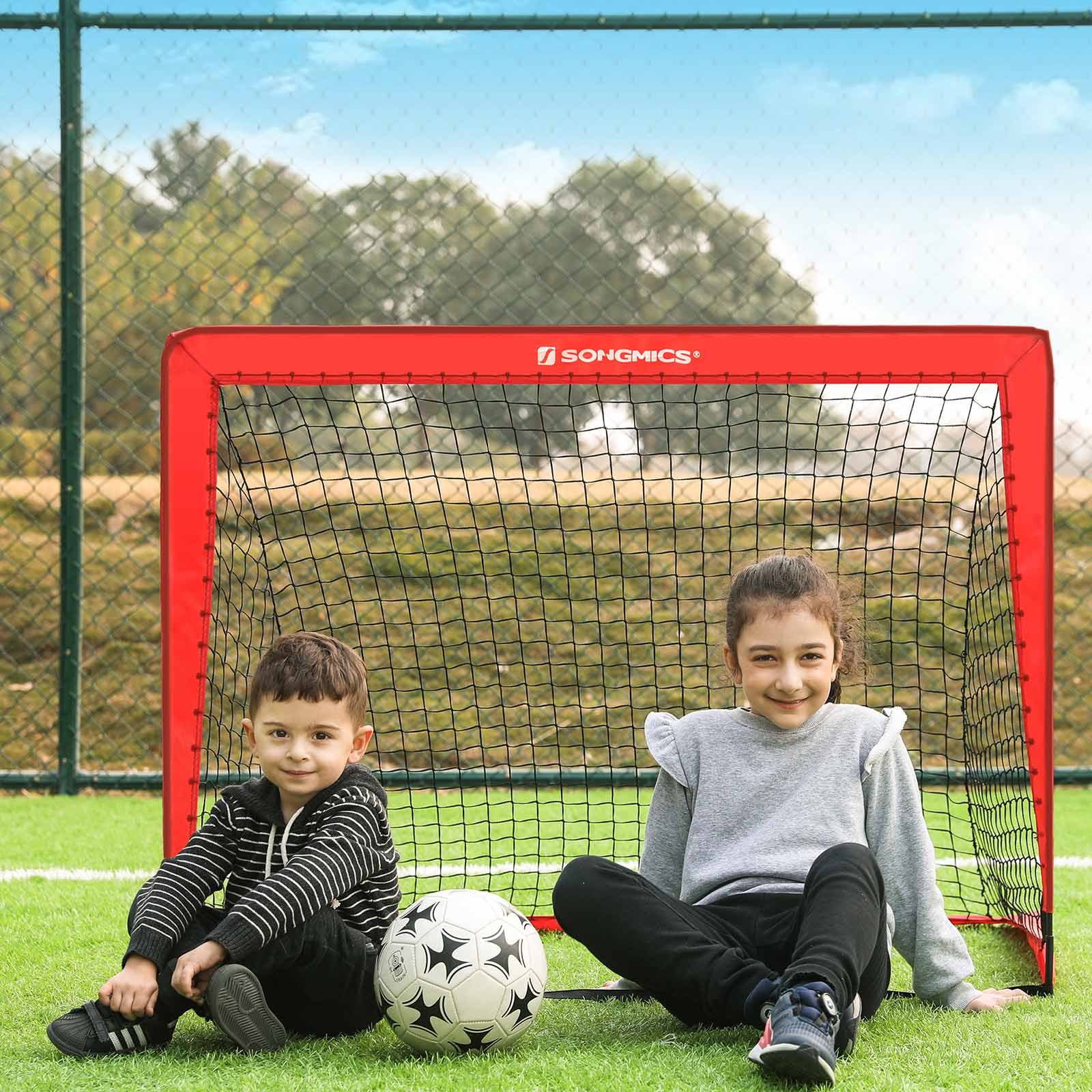 Folding Soccer Goal Set – Steel and Fiberglass – Red – Quick Assembly, Set of 2