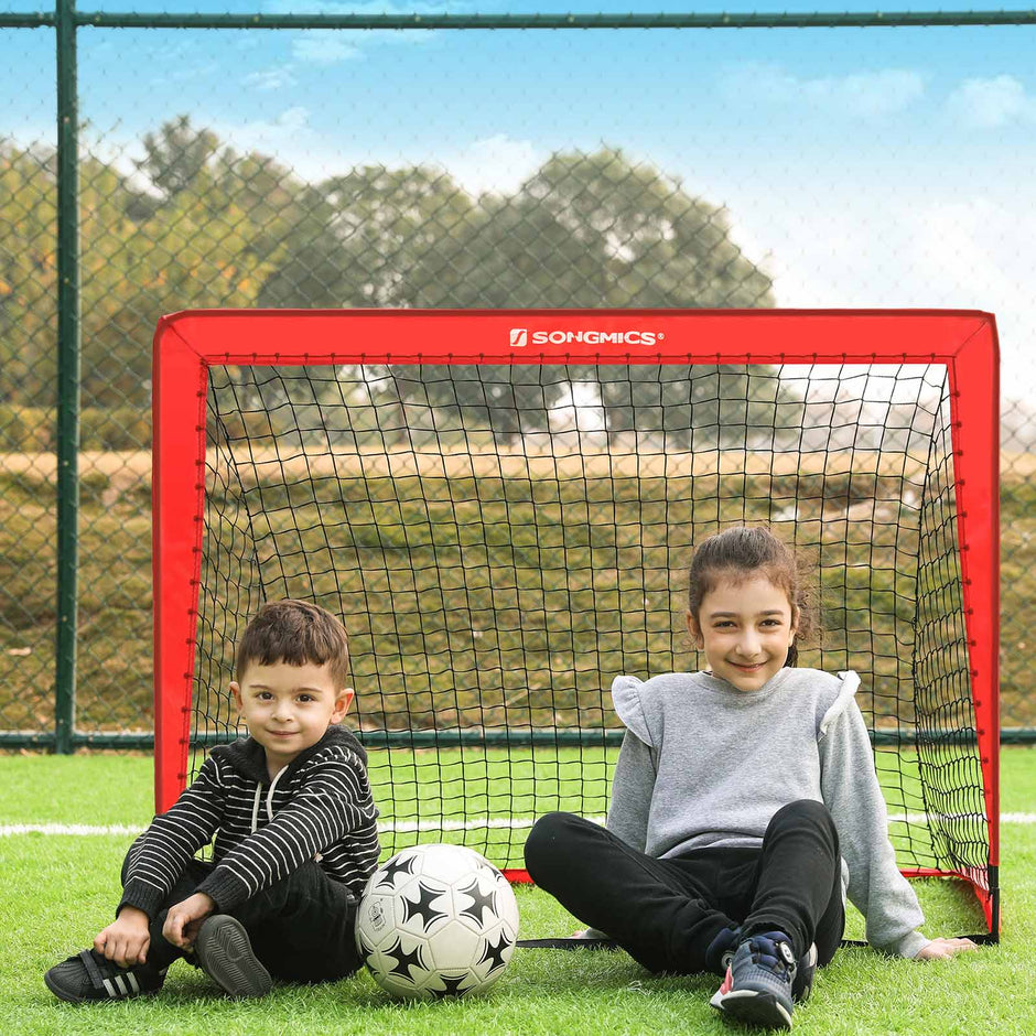 Folding Soccer Goal Set – Steel and Fiberglass – Red – Quick Assembly, Set of 2