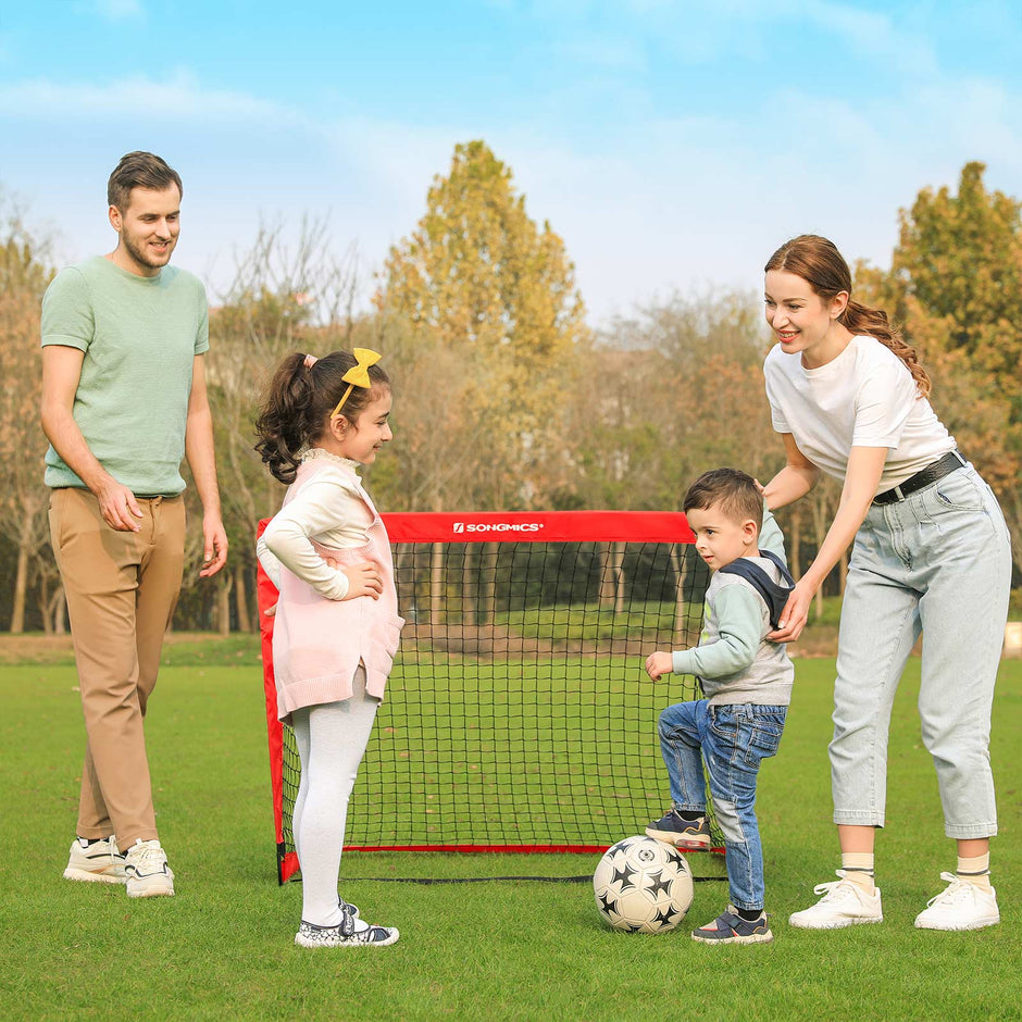 Folding Soccer Goal Set – Steel and Fiberglass – Red – Quick Assembly, Set of 2