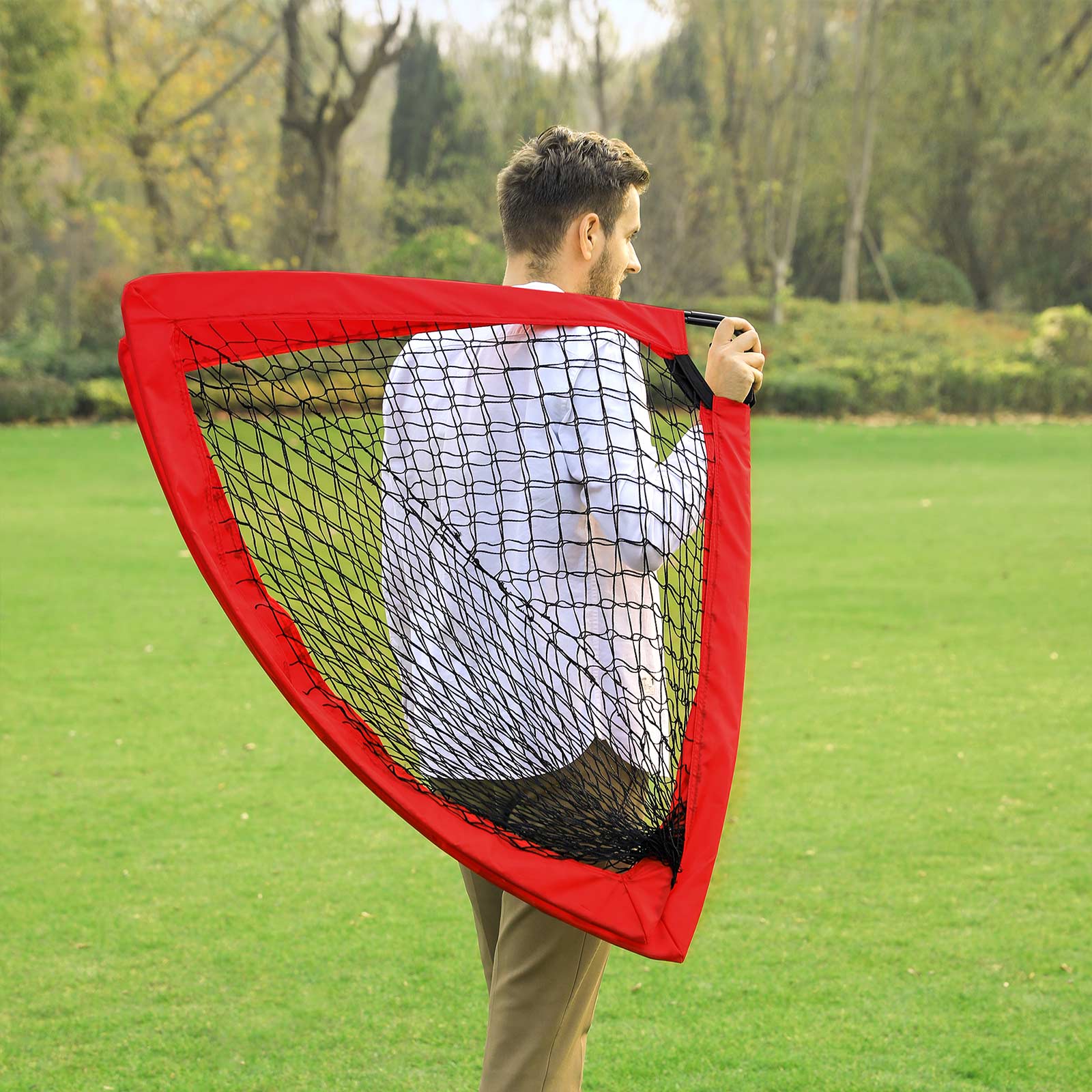 Folding Soccer Goal Set – Steel and Fiberglass – Red – Quick Assembly, Set of 2