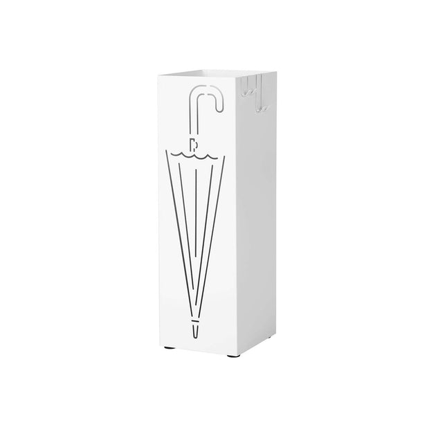 Umbrella Stand – Metal – White – Square with Hooks and Drip Tray