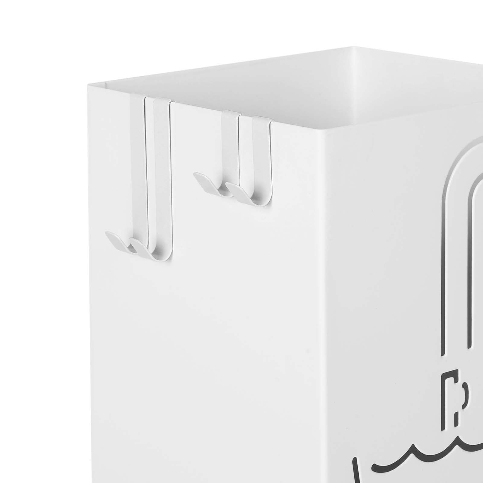 Umbrella Stand – Metal – White – Square with Hooks and Drip Tray