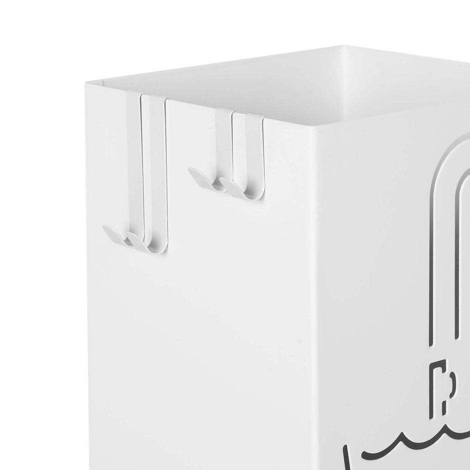 Umbrella Stand – Metal – White – Square with Hooks and Drip Tray