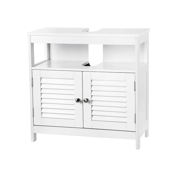Under Sink Cabinet – MDF – White – Damp-Resistant, Double Shutter Doors, 2 Compartments
