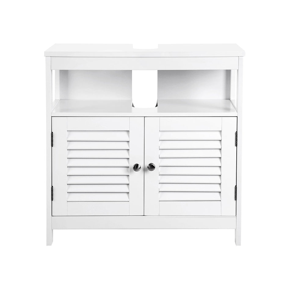 Under Sink Cabinet – MDF – White – Damp-Resistant, Double Shutter Doors, 2 Compartments