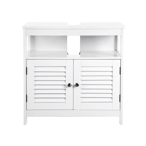 Under Sink Cabinet – MDF – White – Damp-Resistant, Double Shutter Doors, 2 Compartments