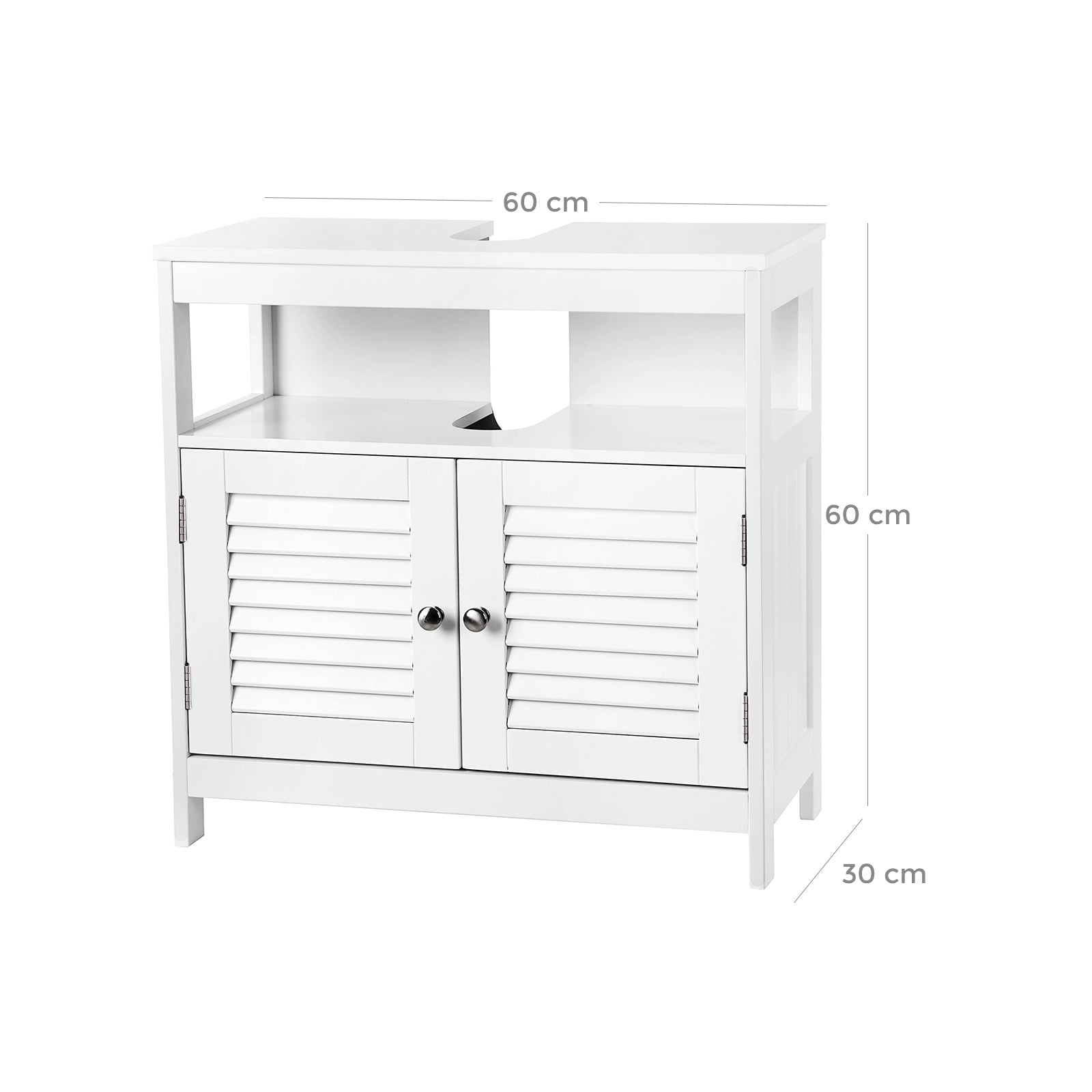 Under Sink Cabinet – MDF – White – Damp-Resistant, Double Shutter Doors, 2 Compartments