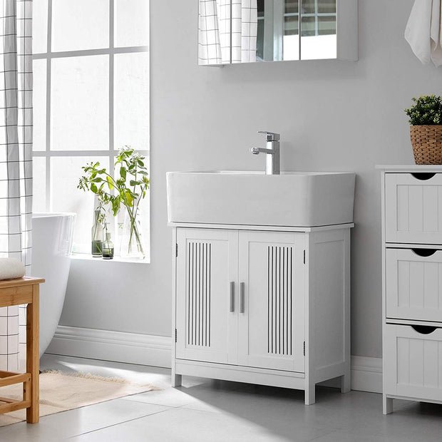 Under Sink Cabinet – MDF – Matte White – Double Door with Adjustable Shelf