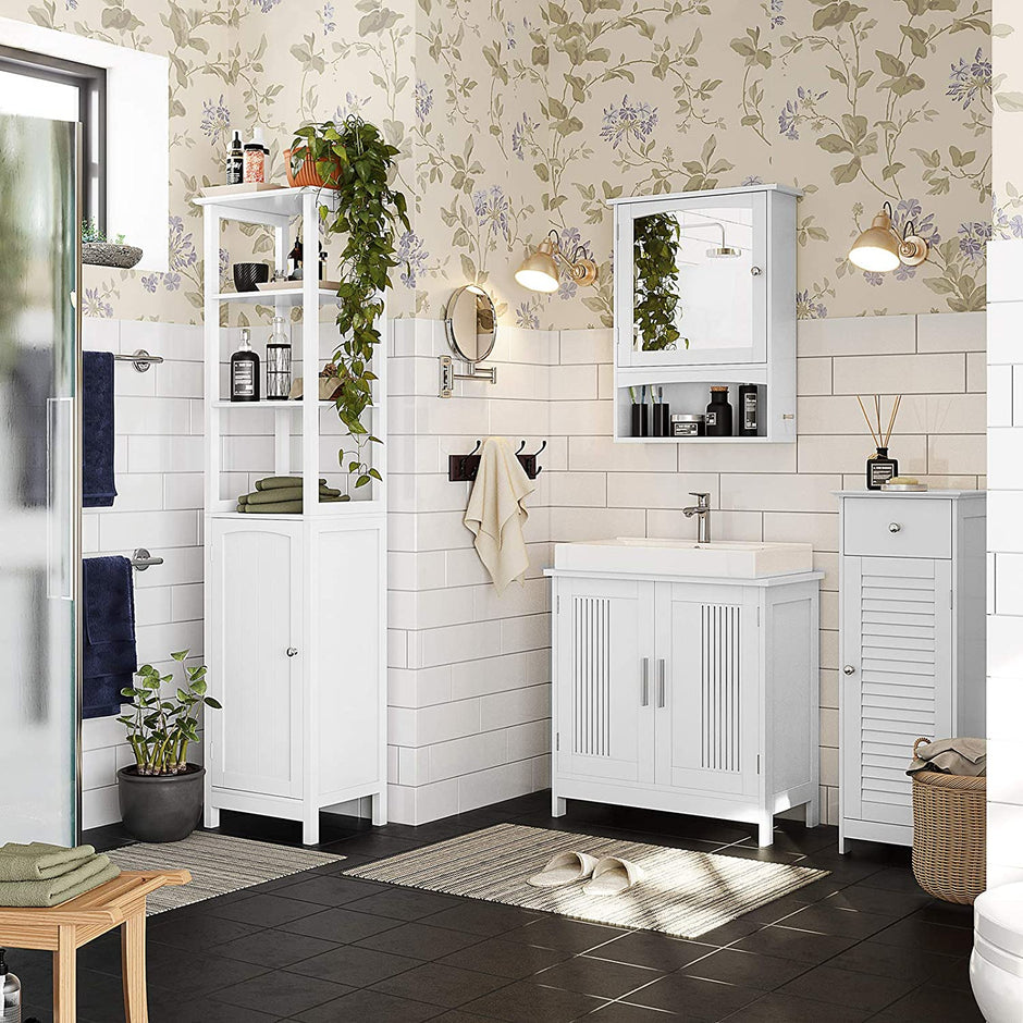 Under Sink Cabinet – MDF – Matte White – Double Door with Adjustable Shelf