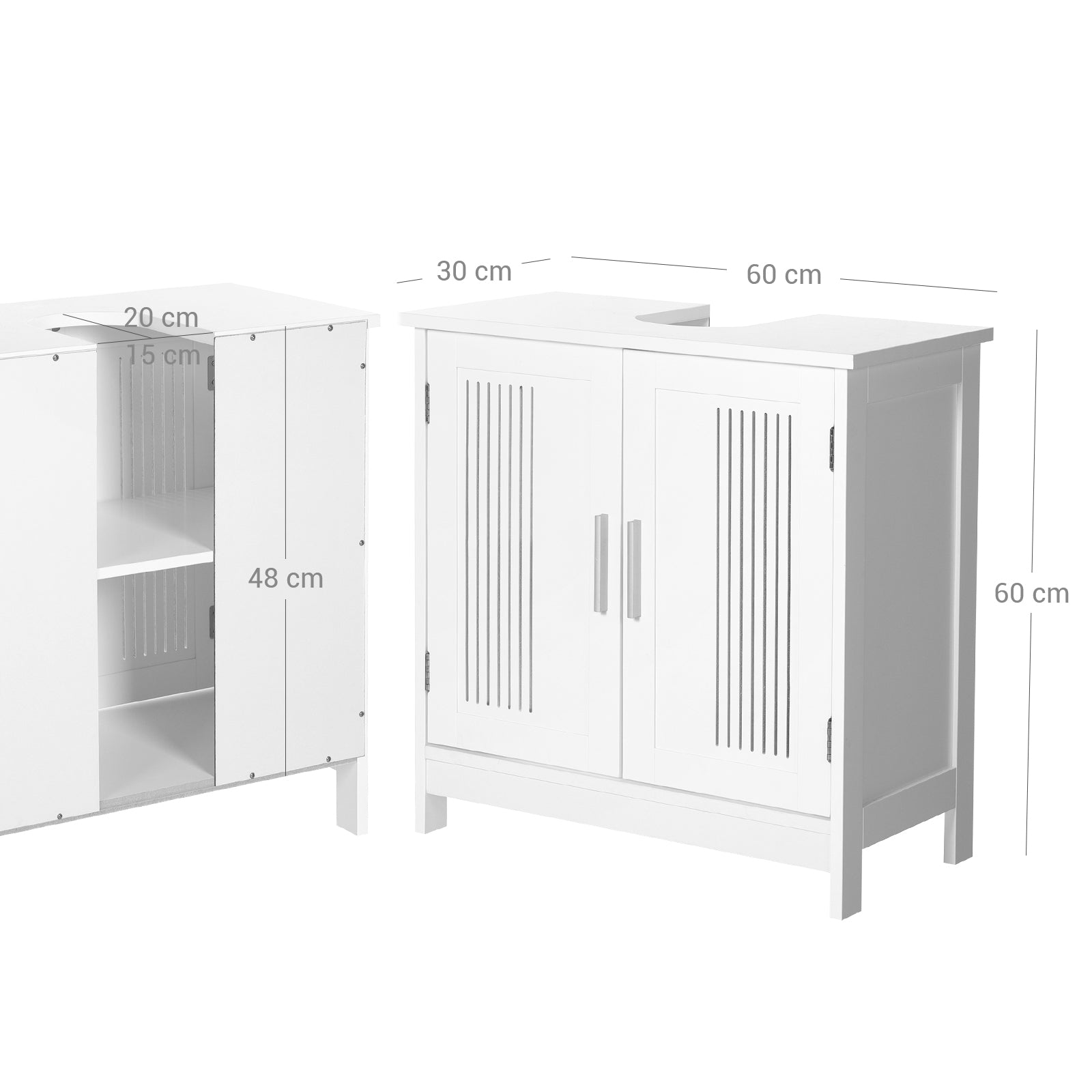 Under Sink Cabinet – MDF – Matte White – Double Door with Adjustable Shelf
