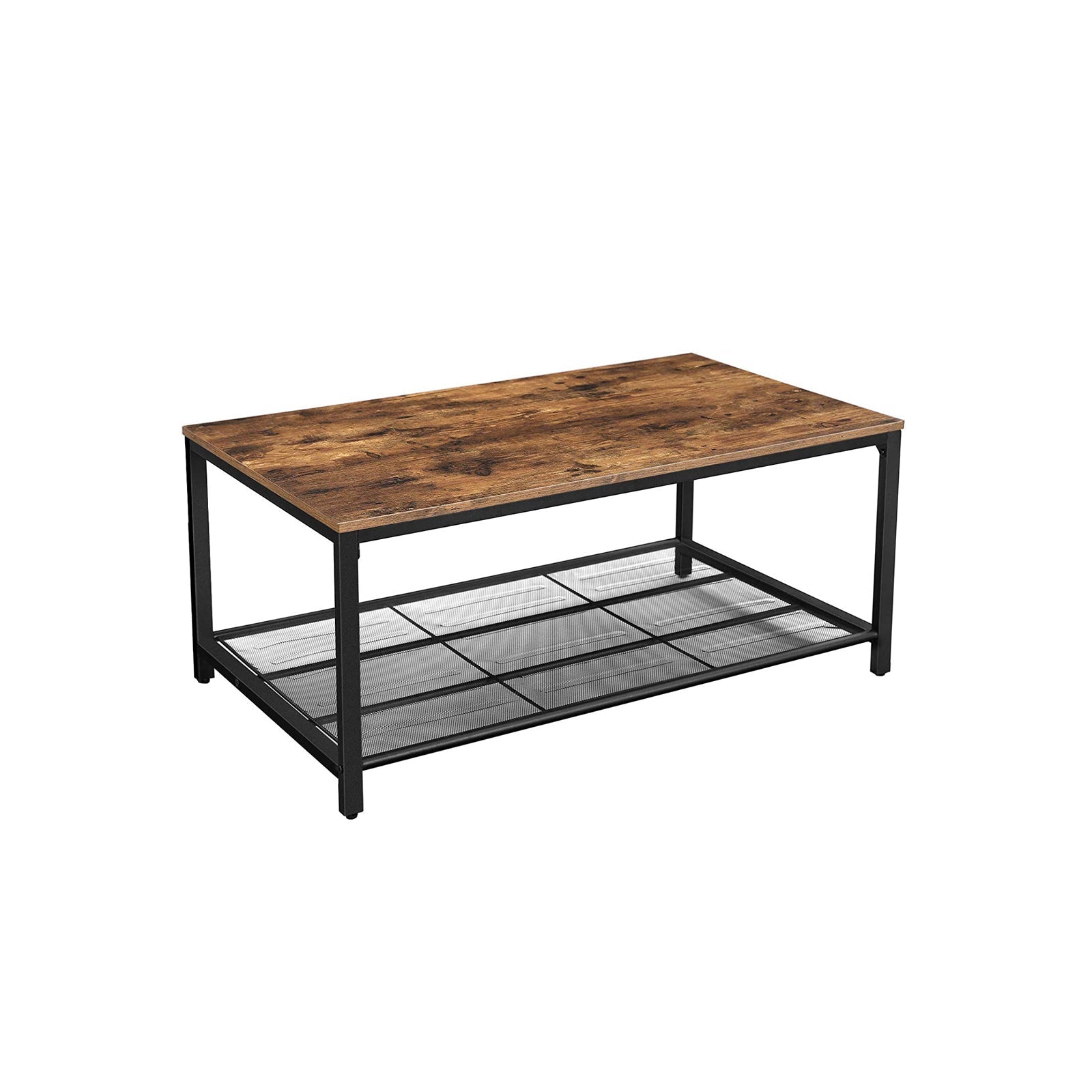 Coffee Table – Wood – Rustic Brown – Large Storage with Dense Mesh Shelf