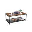 Coffee Table – Wood – Rustic Brown – Large Storage with Dense Mesh Shelf