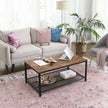 Coffee Table – Wood – Rustic Brown – Large Storage with Dense Mesh Shelf