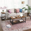 Coffee Table – Wood – Rustic Brown – Large Storage with Dense Mesh Shelf