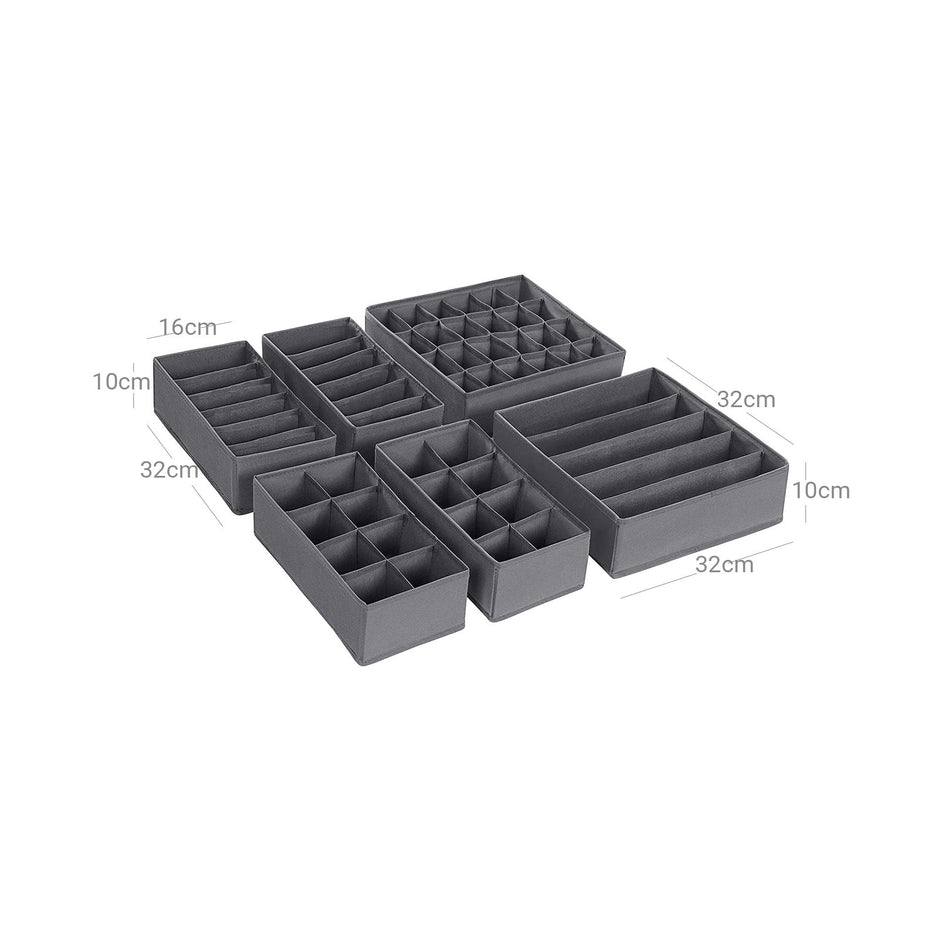 Underwear Drawer Organisers – Fabric – Grey – Foldable Set of 8 for Bras, Socks, Ties, and Scarves