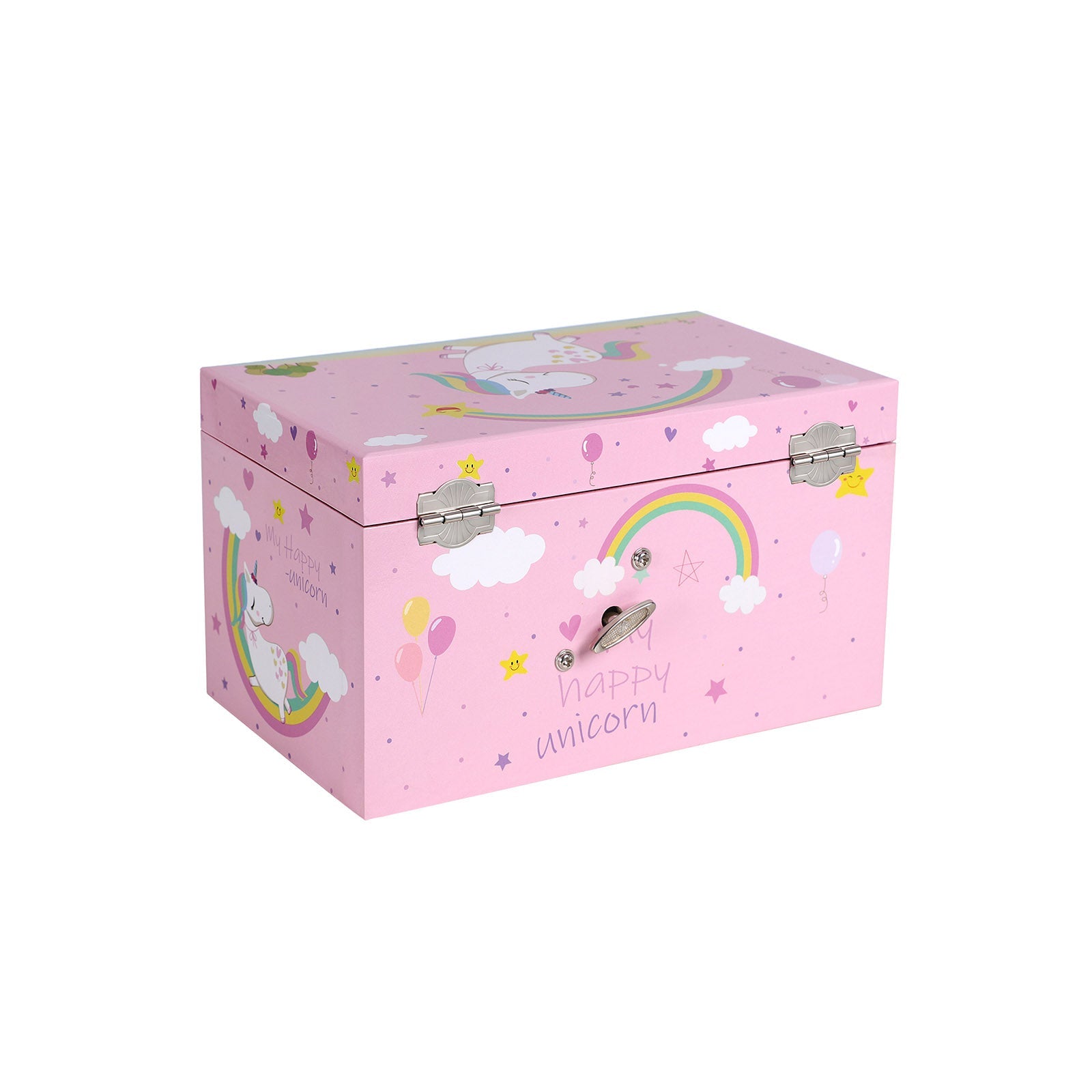 Musical Jewelry Box – Wood – Pink – Unicorn Melody with Pullout Drawer and Divided Compartments