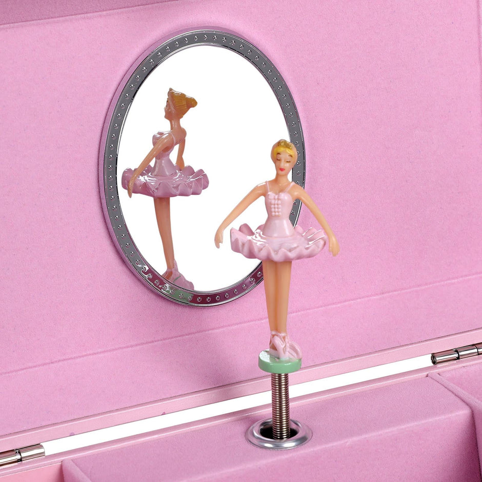 Musical Jewelry Box – Wood – Pink – Unicorn Melody with Pullout Drawer and Divided Compartments